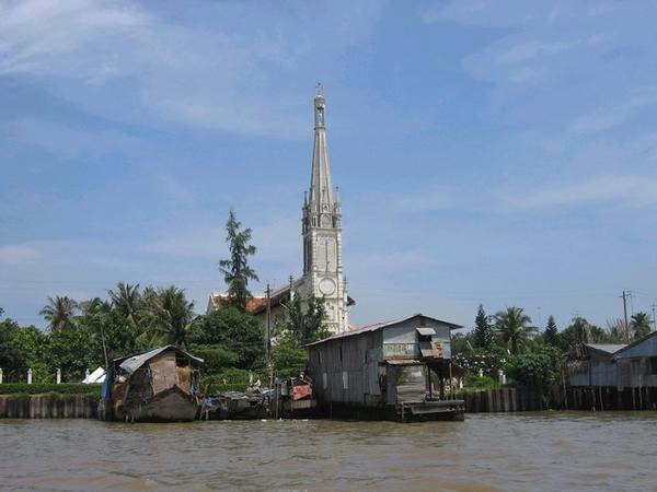 Catholic church on bank of Mekong River