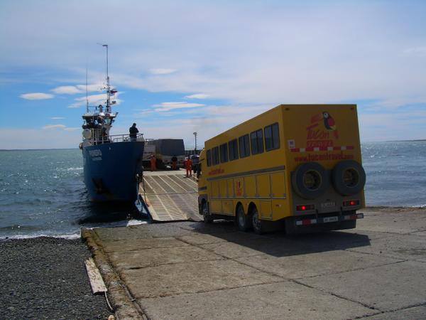 Our tour truck loading onto the ferry out of Tierra del Fuego