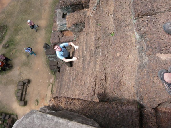 Climbing vertical temple wall