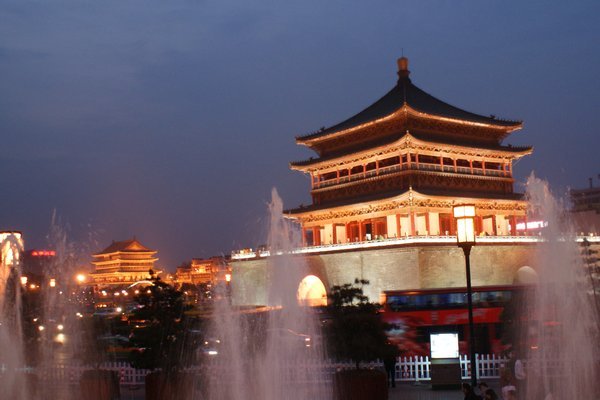 Xi'an: the Bell Tower with the Drum Tower in the background