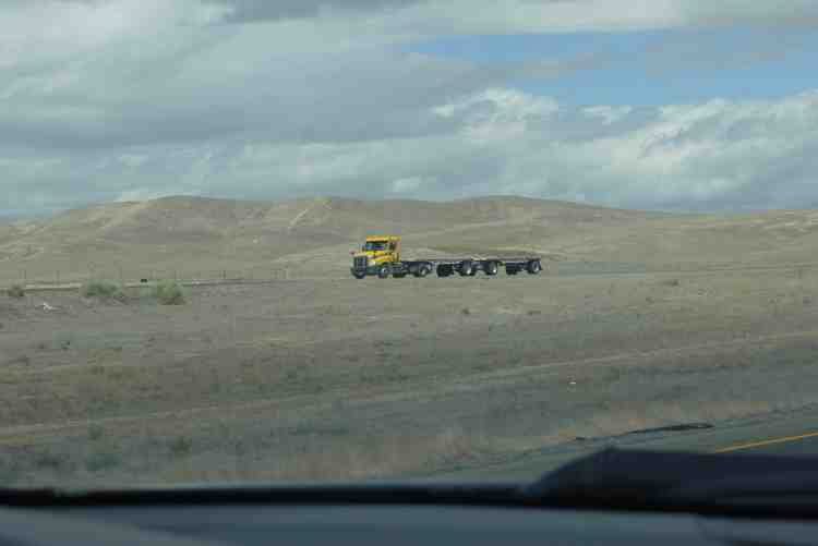 Big yellow truck and desert