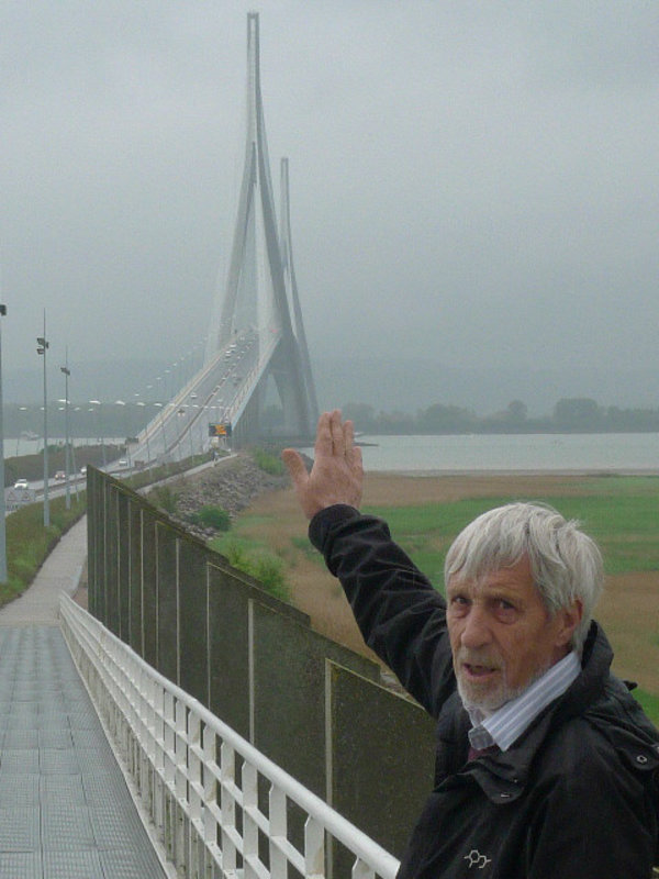 Dad measuring the Pont de Normandie