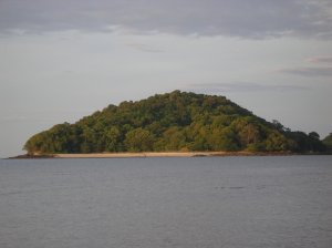 Close-up of neighbouring island from sandbank off Pantai Cenang