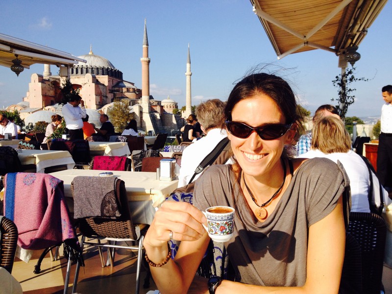Enjoying Turkish coffee