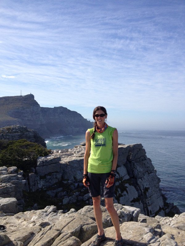 happy (but smelly) cyclist at Cape of Good Hope