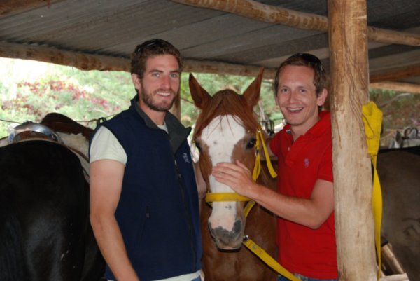 We look happy, but the poor horse has just carried us around for the day