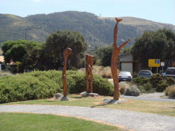 Wood sculptures at Apollo Bay