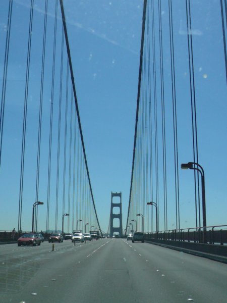 Driving along the Golden Gate Bridge.