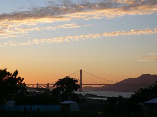 Sunset over the Golden Gate Bridge.