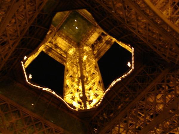 View up into the Center of the Eiffel Tower