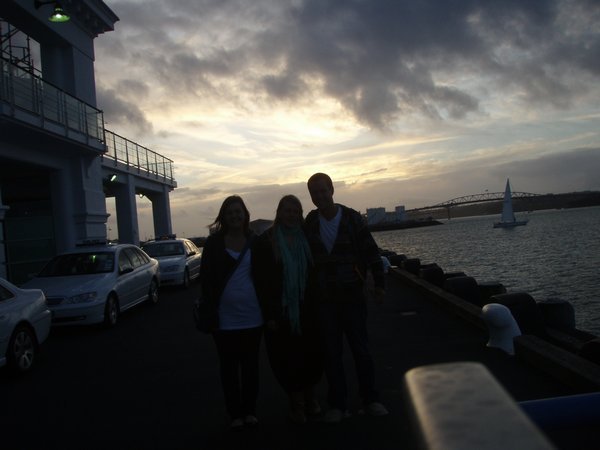 Laura, Ellen and I at sunset at the Auckland Harbour Hilton