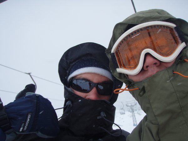 Allen and I in the white out, Whakapapa