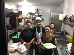 Saying a big thank you to the hotel kitchen staff in Siem Reap 