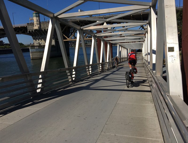 Cycleway suspended over the Willamette River. .