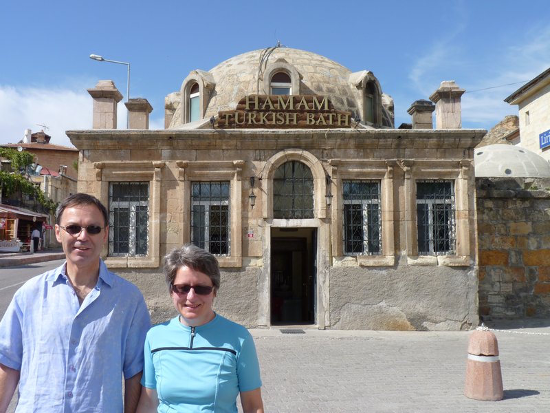 T and D outside Turkish Bath in Urgup
