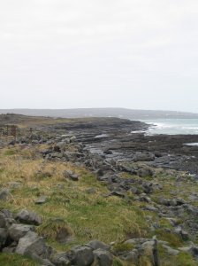 A rock beach on the island