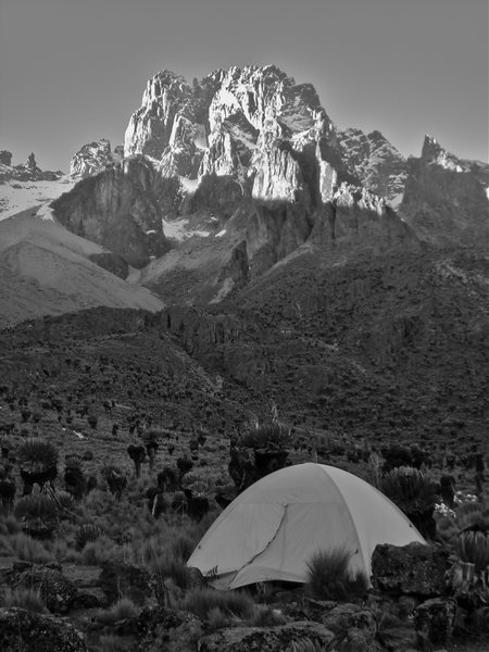 camp at the base of the peaks