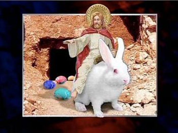 Jesus riding the Easter Bunny just like I always suspected