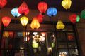 Lanterns outside King Fisher cafe at night in Sapa centre