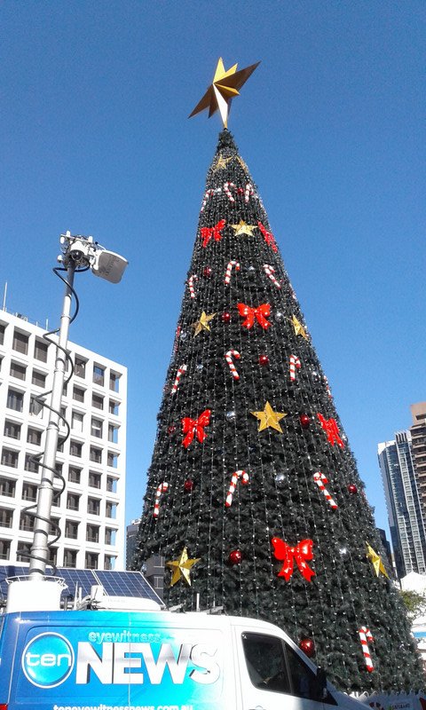 Christmas tree and Ten News camera at the CBD