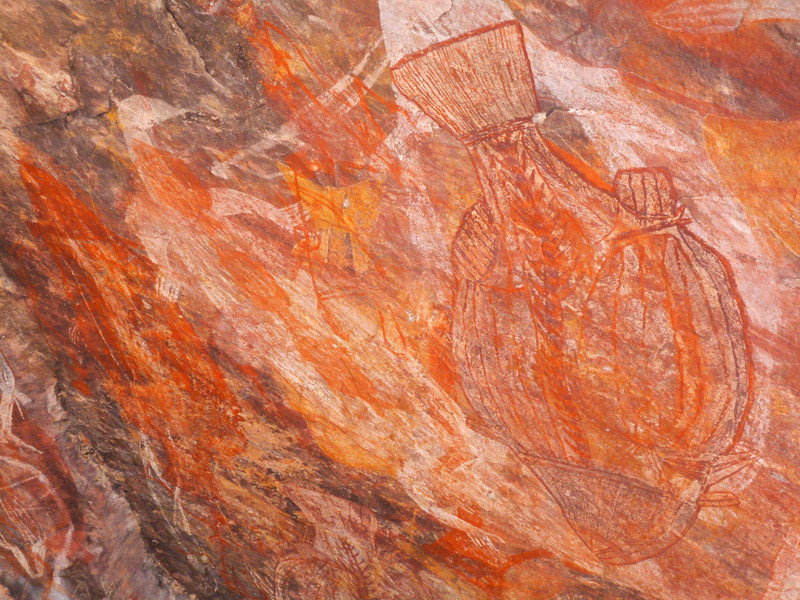 Aboriginal rock art in Ubirr (painting of a fish)