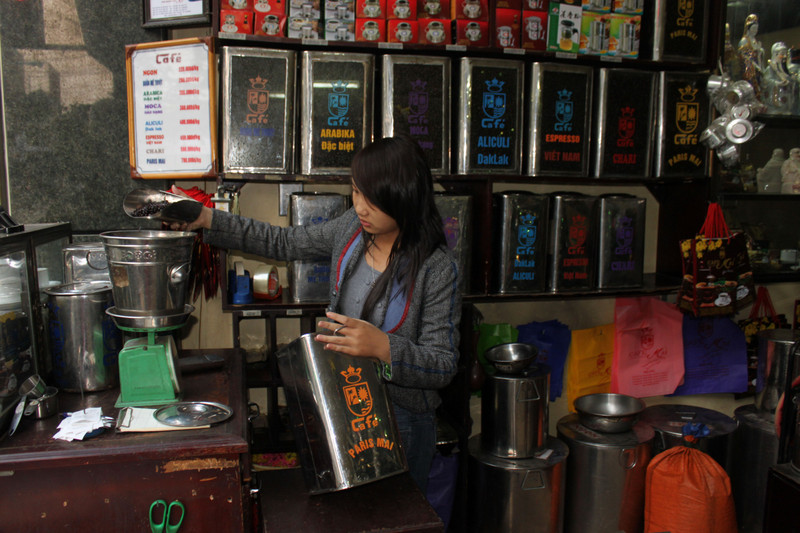 Selling coffee at Cafe Mai in Hanoi