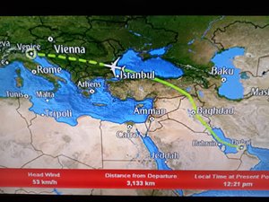 Flight map from Dubai to Venice on Emirates Airlines
