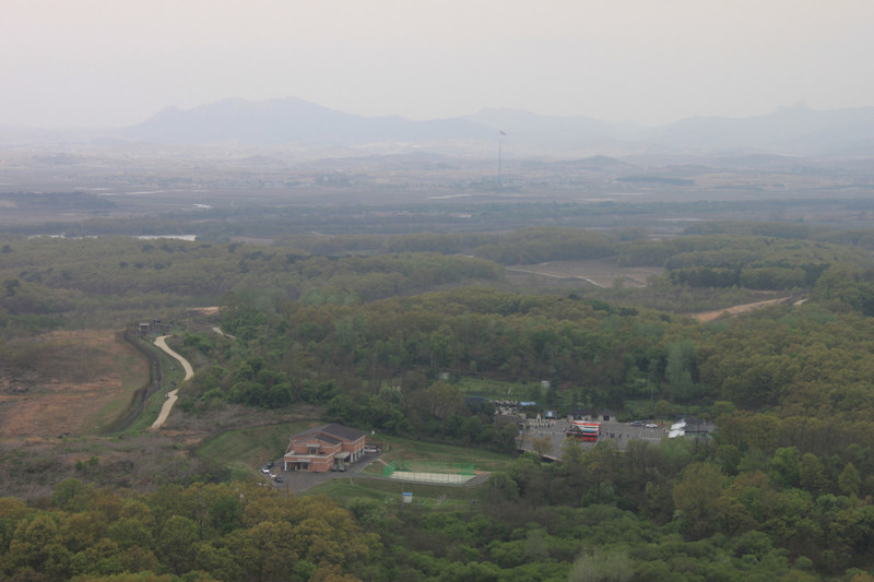 The DMZ - Border view with the North Korean flag