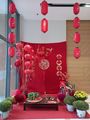 Decoration of traditional Tet celebration at entrance of our building