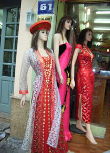 At an Áo Dài shop in Hanoi