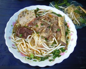 Bún bò Huế (beef noodle soup from Huế city) 