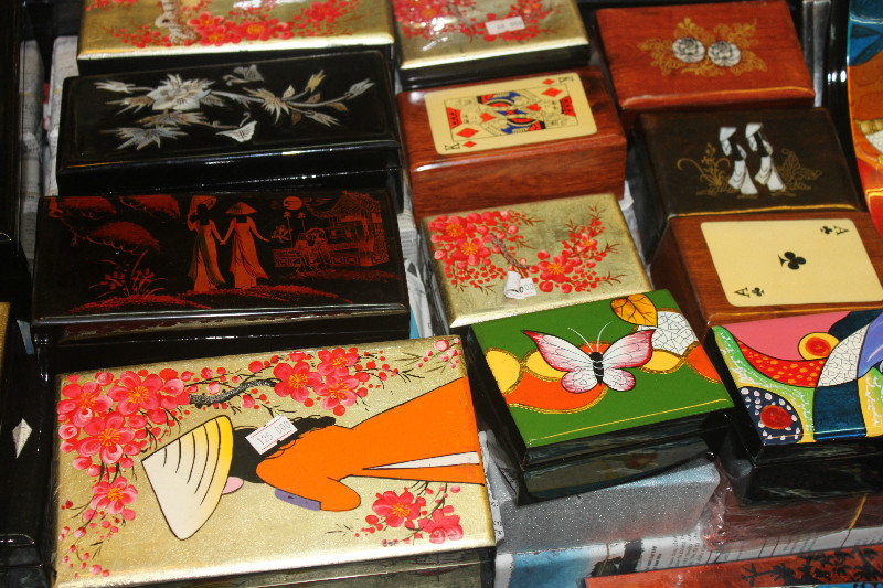 Lacquerware paintings on boxes - Bến Thành market, Sài Gòn