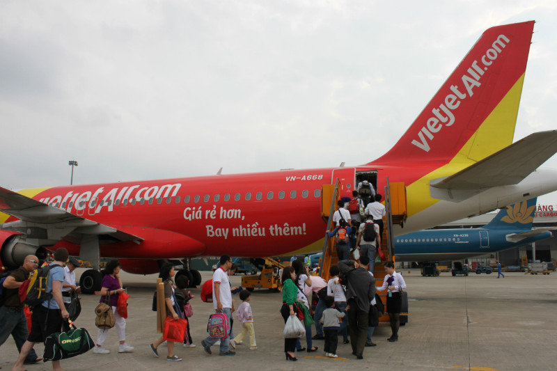 VietJet Air aircraft on flight Hanoi - Saigon