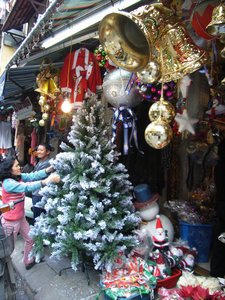 A shop selling Xmas decorations in Hanoi