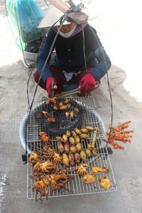 Grilled squid and octopus at the beach in Long Hải town