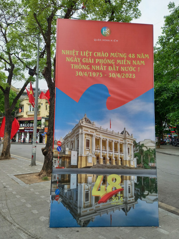 Poster in Hanoi to celebrate the 48th anniversary of the country reunification