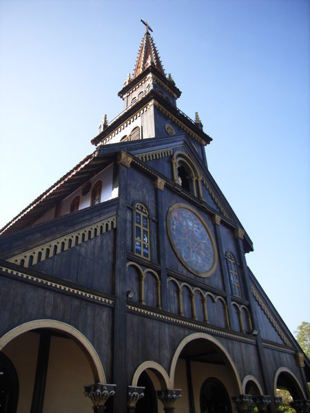 Front side of Kon Tum wooden church