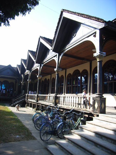 Bicycles outside the wooden church