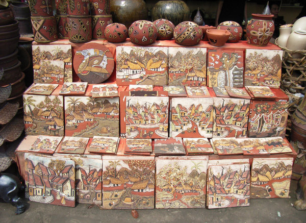 Ceramic tile paintings made at Bat Trang village