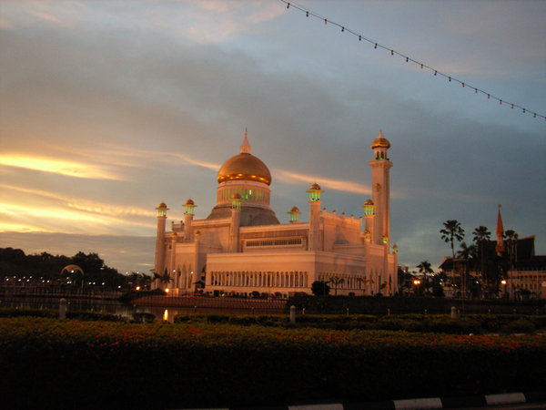 A mosque at sunset in Brunei