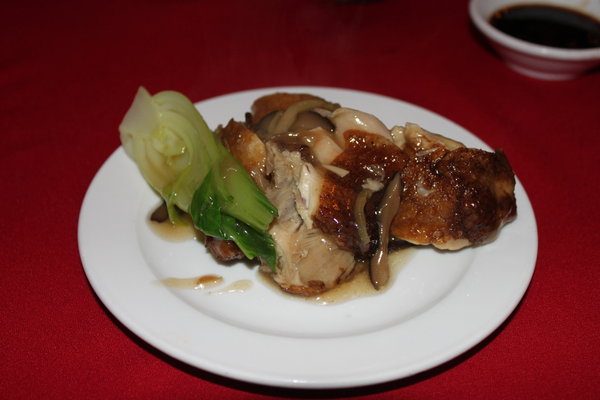 Braised chicken with pak choy and Chinese wine sauce