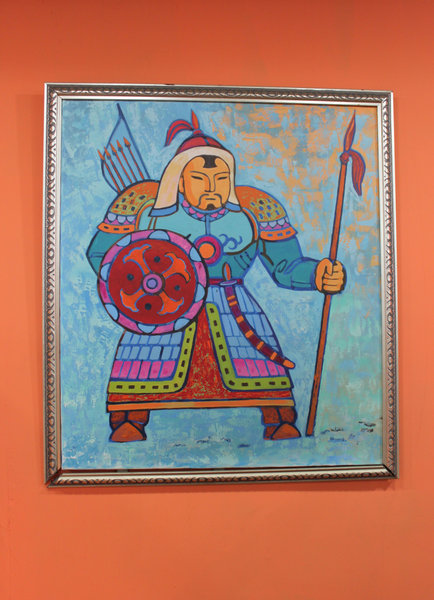 A painting of warrior at Altai restaurant