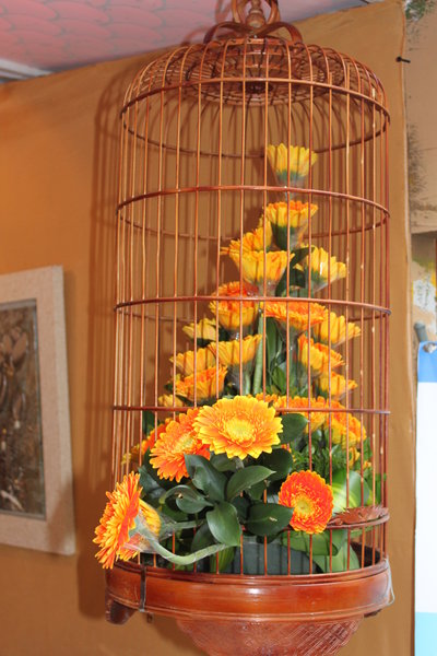 Flowers inside a cage