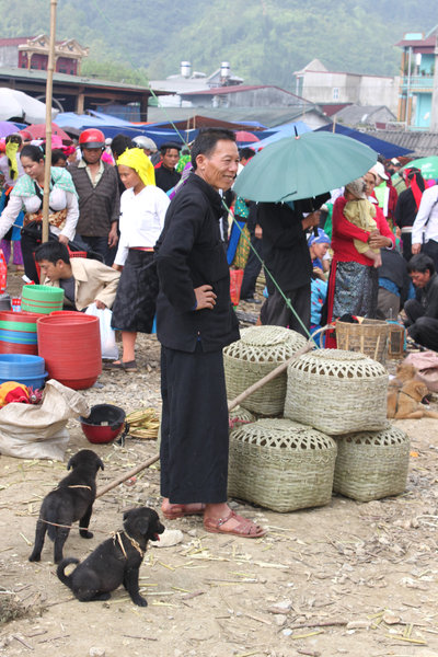 Selling baskets at the market