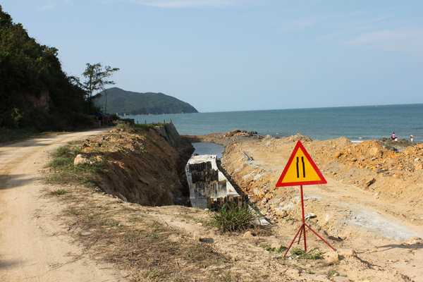 Ongoing embankment work at Minh Châu beach