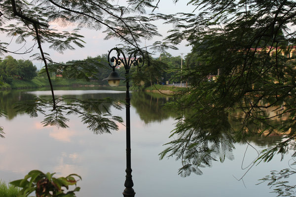 Sunset over a lake in Yên Bái city