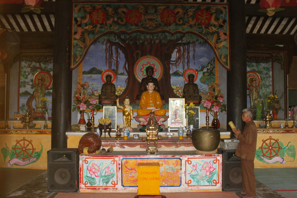 Inside Hải Tạng pagoda on the Lao island