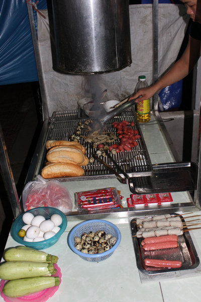 Grilled food at night in Bát Xát town