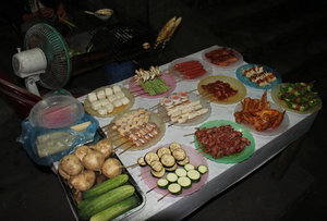 Food ready to be grilled in Sapa town