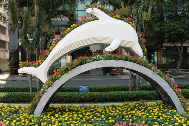 Model of dolphin at the flower festival